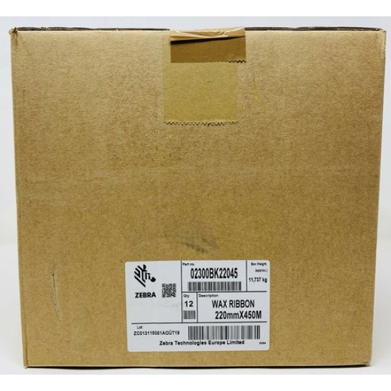 ZEBRA 2300 02300BK22045 220mm x 450mt 12pz RIBBON NASTRO RESINA 220Xi/220Xi4