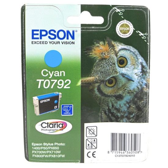 EPSON T0792 CARTUCCIA ORIGINALE CIANO PER STYLUS PHOTO 1400/P50/PX650 [A BOX]