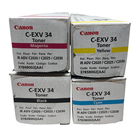 CANON C-EXV34 4 TONER ORIGINALI NERO CIANO MAGENTA GIALLO iR C2020/iR C2025 X4