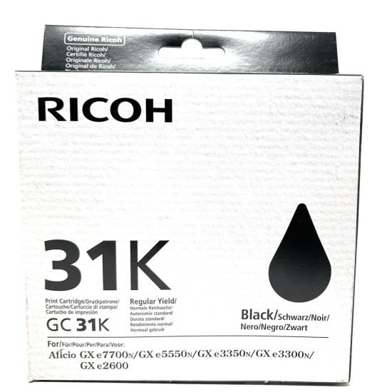 RICOH 405688 GC31K CARTUCCIA ORIGINALE NERO GX e3000N/GX e3300N/GX e3350N/e2600