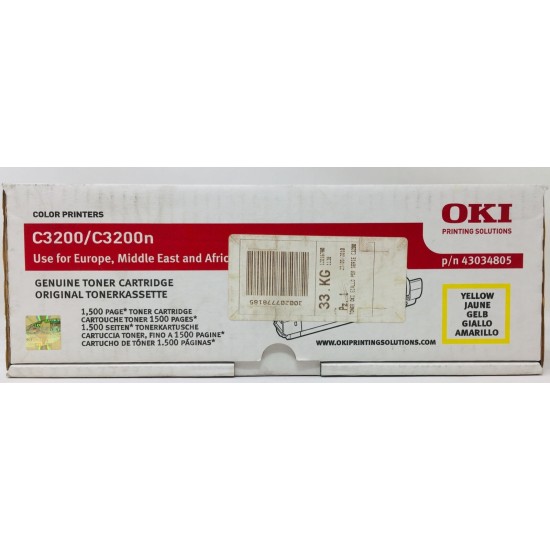 OKI 43034805 TONER ORIGINALE GIALLO PER OKI C3200/C3200n (1.500 PG) OKI 43034805 TONER ORIGINALE GIALLO PER OKI C3200/C3200n (1.500 PG)