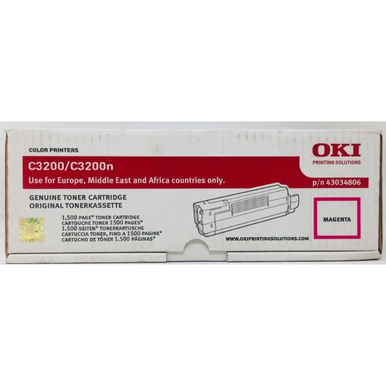 OKI 43034806 TONER ORIGINALE MAGENTA PER OKI C3200/C3200n (1.500 PG) OKI 43034806 TONER ORIGINALE MAGENTA PER OKI C3200/C3200n (1.500 PG)