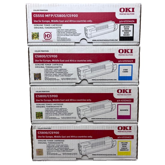 OKI 4332442X 4 TONER ORIGINALI NERO CIANO MAGENTA GIALLO C5550 MFP/C5800/C5900 OKI 4332442X 4 TONER ORIGINALI NERO CIANO MAGENTA GIALLO C5550 MFP/C5800/C5900