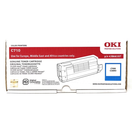 OKI 43866107 TONER ORIGINALE CIANO PER C710 10.000 PG [A BOX]