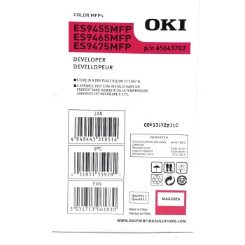 OKI 45643702 DEVELOPER MAGENTA PER ES 9455 MFP/ES 9465 MFP/ES 9475 MFP [A BOX]