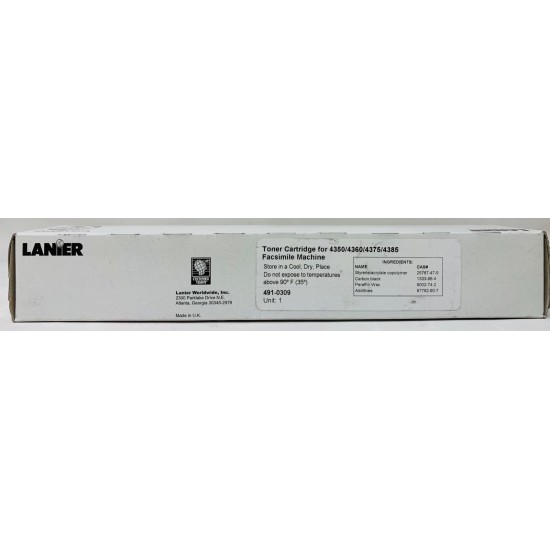 LANIER 491-0309 4910309 TONER ORIGINALE NERO PER LANIER FAX 4350/4360/4375/4385 LANIER 491-0309 4910309 TONER ORIGINALE NERO PER LANIER FAX 4350/4360/4375/4385