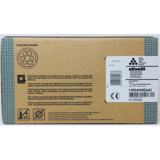 OLIVETTI 82578 1492A008 CART 806 TONER ORIGINALE NERO COPIA 8004/8006/9004/9404