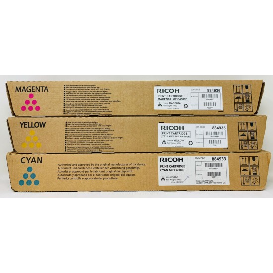 RICOH 884933 884935 884936 ORIGINALE CIANO GIALLO MAGENTA PER MP C3500/MP C4500
