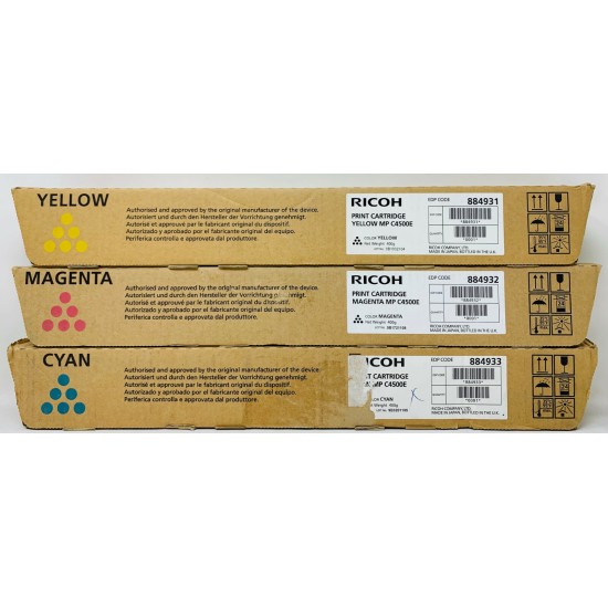 RICOH 884931 884932 884933 ORIGINALE GIALLO MAGENTA CIANO PER MP C3500/MP C4500 [B BOX]