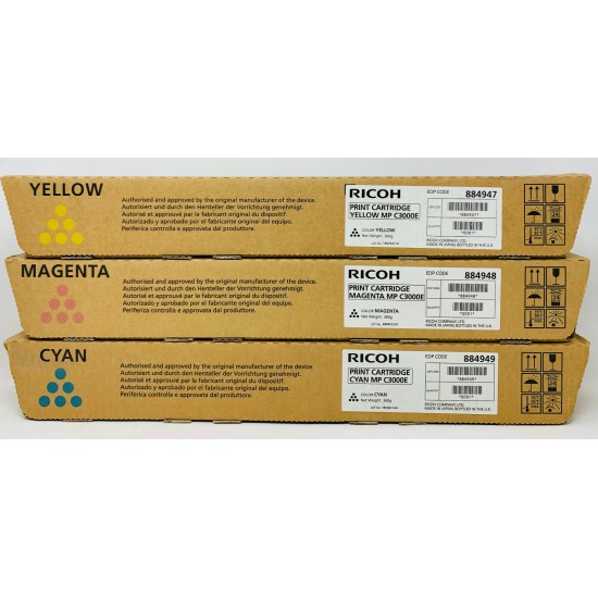 RICOH 884947 884948 884949 ORIGINALE GIALLO MAGENTA CIANO MP C2000/MPC2500/C3000 [B BOX]