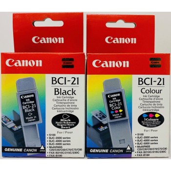 CANON BCI-21BK+BCI-21C CARTUCCIA ORIGINALE NERO+COLORE Multipass C20/C30/C50 [A BOX]