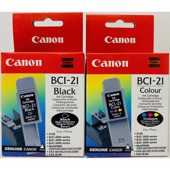 CANON BCI-21BK+BCI-21C CARTUCCIA ORIGINALE NERO+COLORE Multipass C20/C30/C50 [A BOX]