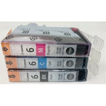 CANON BCI-6 NERO CIANO MAGENTA 3 CARTUCCE ORIGINALI CANON i965/i990/i9950/iP6000 [NO BOX]