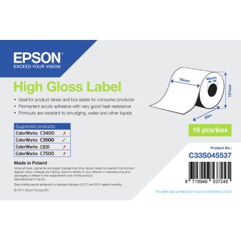 EPSON C33S045537 ROTOLO CONTINUO ETICHETTE 76mmX33mt COLORWORKS C3500 [1 rotolo]