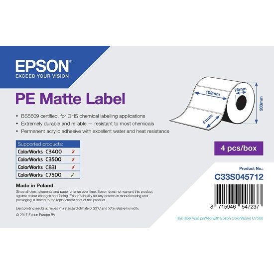 EPSON C33S045712 PE PREMIUM MATTE 102X51mm 2310 ETICHETTE COLORWORKS C7500