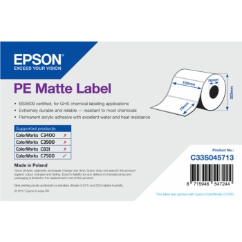 EPSON C33S045713 ROTOLO PE MATTE 102X76 1570 ETICHETTE PER COLORWORKS C7500 EPSON C33S045713 ROTOLO PE MATTE 102X76 1570 ETICHETTE PER COLORWORKS C7500
