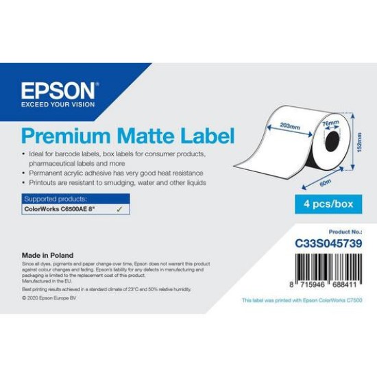 EPSON C33S045739 ROTOLO ETICHETTE 203mmX60mt COLORWORKS C6500 [1 ROTOLO]