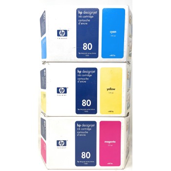 HP 80 ORIGINALE CIANO GIALLO MAGENTA PER HP DESIGNJET 1000/1055c/1055cm [X 3PZ]