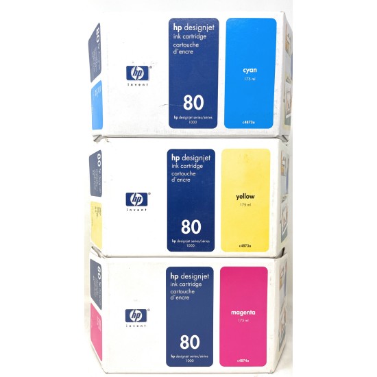 HP 80 ORIGINALE CIANO GIALLO MAGENTA PER HP DESIGNJET 1000/1055c/1055cm [X 3PZ]