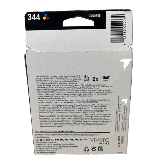 HP C9505EE HP 344+344 MULTIPACK ORIGINALE COLORE DESKJET 5940/B8350 [10/2016]