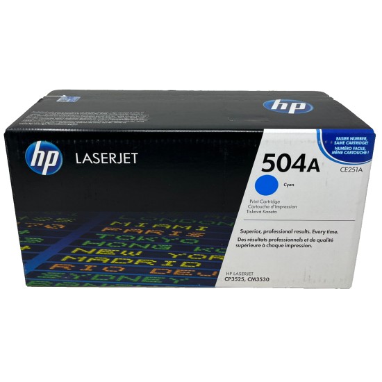 HP CE251A 504A TONER ORIGINALE CIANO PER LASERJET CP3525/CP3525N/CM3530 [A BOX]