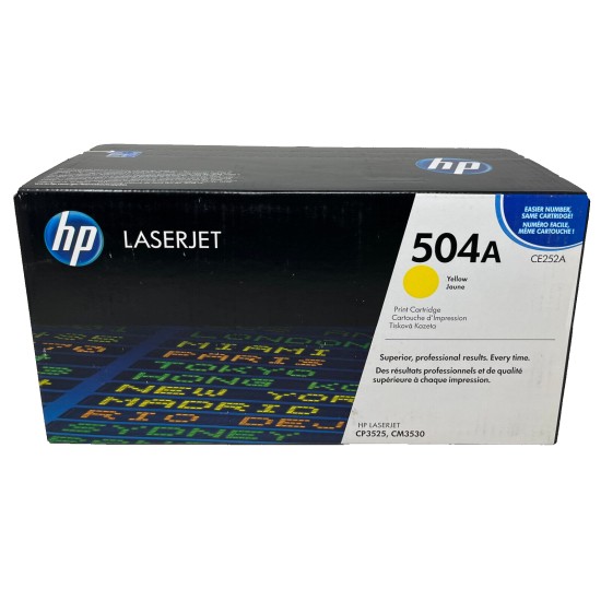 HP CE252A 504A TONER ORIGINALE GIALLO PER LASERJET CP3525/CP3525N/CM3530 [A BOX]