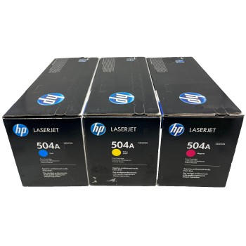 HP CE251A CE252A CE253A 504A CIANO GIALLO MAGENTA PER COLORLASERJET CP3525 [3PZ]