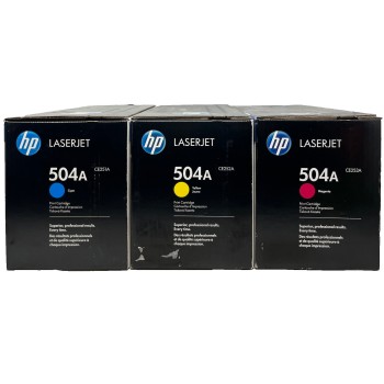 HP CE251A CE252A CE253A 504A CIANO GIALLO MAGENTA PER COLORLASERJET CP3525 [3PZ]