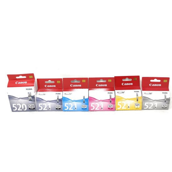 CANON 520 521 6 CARTUCCE NERO NERO FOTO CIANO MAGENTA GIALLO GRIGIO MP980/MP990 [A BOX]