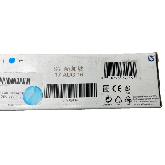 HP F9J52A HP 765 CARTUCCIA ORIGINALE CIANO 400ml PER DESIGNJET T7200 [08/2016]