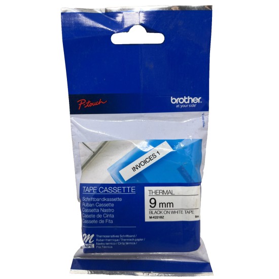 BROTHER M-K221BZ NASTRO ORIGINALE NERO SU BIANCO NON LAMINATO (9mmX8mt) P-TOUCH