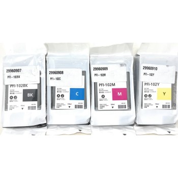 CANON  PFI-102 4 CARTUCCE ORIGINALI NERO CIANO MAGENTA GIALLO iPF500/510/600 [A BOX]