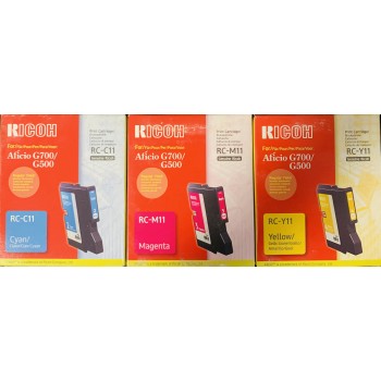 RICOH RC-C11 RC-M11 RC-Y11 ORIGINALE CIANO MAGENTA GIALLO AFICIO G500/G700 RICOH RC-C11 RC-M11 RC-Y11 ORIGINALE CIANO MAGENTA GIALLO AFICIO G500/G700