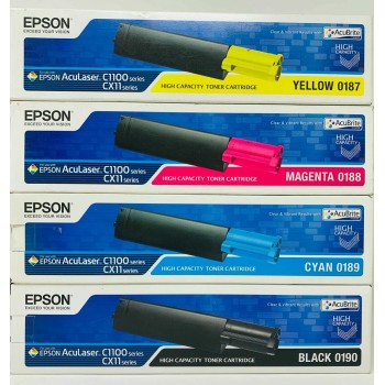 EPSON 0187 0188 0189 0190 ORIGINALE NERO/GIALLO/MAGENTA/CIANO PER C1100 / CX11N EPSON 0187 0188 0189 0190 ORIGINALE NERO/GIALLO/MAGENTA/CIANO PER C1100 / CX11N