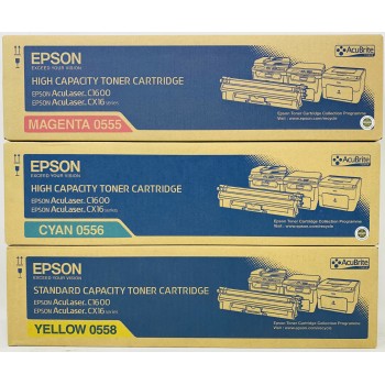 EPSON 0555 0556 0558 3 TONER ORIGINALE CIANO MAGENTA GIALLO ACULASER C1600/CX16 EPSON 0555 0556 0558 3 TONER ORIGINALE CIANO MAGENTA GIALLO ACULASER C1600/CX16