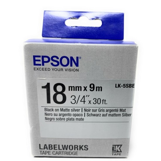 EPSON C53S655013 NASTRO FONDO OPACO ARGENTO-TESTO NERO 18mm LK-5SBE LW-600P/700P