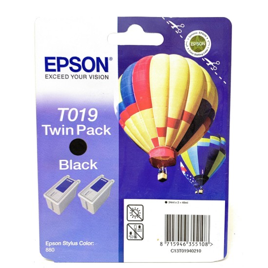 EPSON T019 T01940210 PACCO DOPPIO CARTUCCIA ORIGINALE NERO STYLUS COLOR 880 [CF. DA 2 PZ]