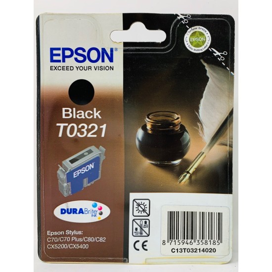EPSON T0321 CARTUCCIA ORIGINALE NERO C70/C70plus/C80/C82/CX5200/CX5400 [A BOX]