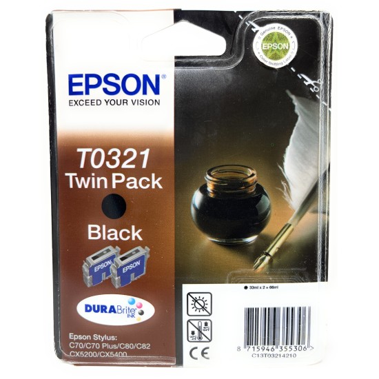 EPSON T0321 TWINPACK ORIGINALE NERO C70/C70plus/C80/C82/CX5200/CX5400 [X 2PZ]