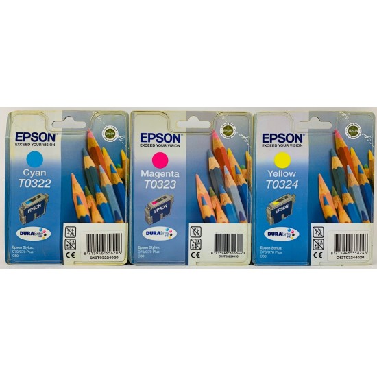 EPSON T0322 T0323 T0324 3 CARTUCCE ORIGINALE C/M/Y C70/C80/C82/CX5200/CX5400 [A BOX]
