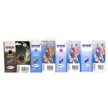 EPSON T0321 T0322 T0323 T0324 NERO CIANO MAGENTA GIALLO 4 CARTUCCE C70/C80 [A BOX]