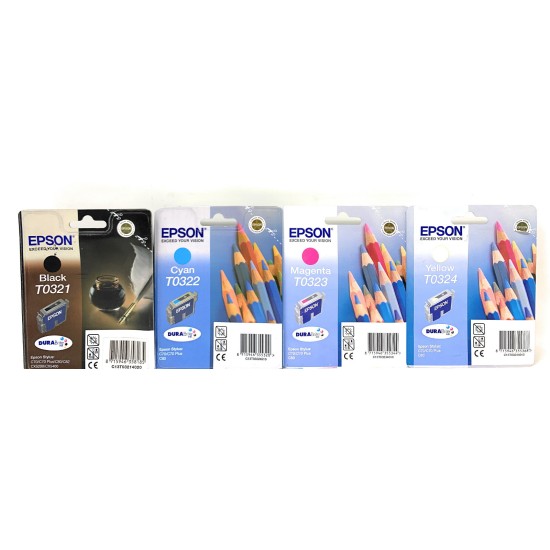 EPSON T0321 T0322 T0323 T0324 NERO CIANO MAGENTA GIALLO 4 CARTUCCE C70/C80 [A BOX]
