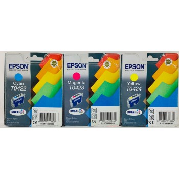 EPSON T0422/T0423/T0424 ORIGINALE CIANO/MAGENTA/GIALLO STYLUS C82/CX5200/CX5400 [A BOX]