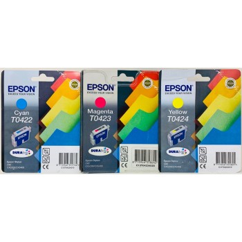 EPSON T0422/T0423/T0424 ORIGINALI CIANO/MAGENTA/GIALLO STYLUS C82/CX5200/CX5400 [A BOX]