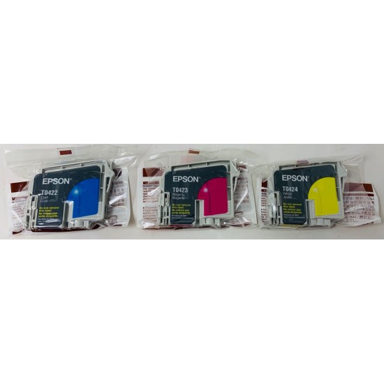 EPSON T0422/T0423/T0424 ORIGINALE CIANO/MAGENTA/GIALLO STYLUS C82/CX5200/5400 [NO BOX]