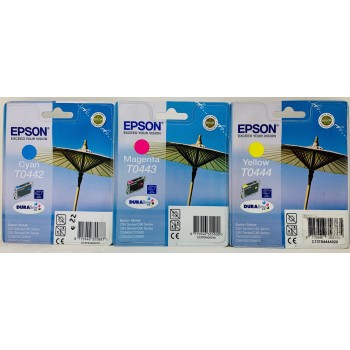 EPSON T0442/3/4 CARTUCCIA ORIGINALE CIANO/MAGENTA/GIALLO STYLUS C64/C84/CX6400 [NO BOX]
