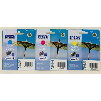 EPSON T0442/T0443/T0444 ORIGINALE CIANO MAGENTA GIALLO STYLUS C84/CX3600/CX6400 [A BOX]
