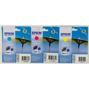 EPSON T0442/T0443/T0444 ORIGINALE CIANO/MAGENTA/GIALLO STYLUS C64/C66/C84/C86 [A BOX]