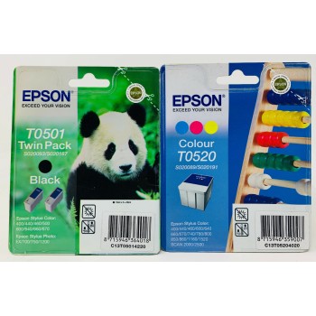EPSON T050 T0501 + T052 ORIGINALE NERO + COLORE STYLUS COLOR 400/440/600/640/660 [A BOX]