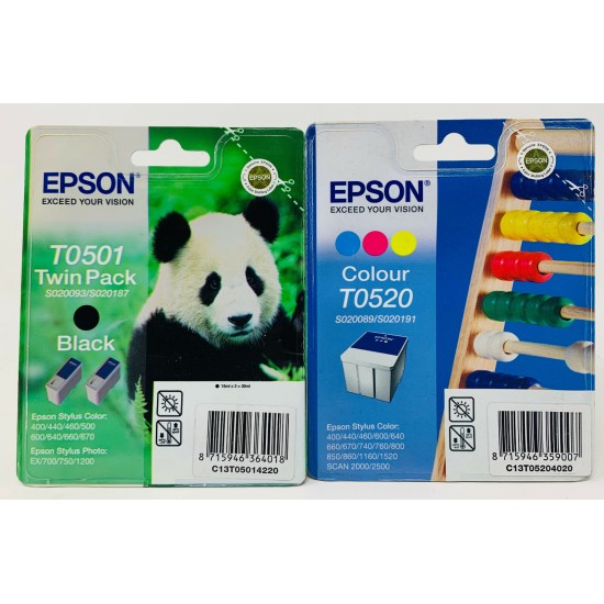 EPSON T050 T0501 + T052 ORIGINALE NERO + COLORE STYLUS COLOR 400/440/600/640/660 [A BOX]